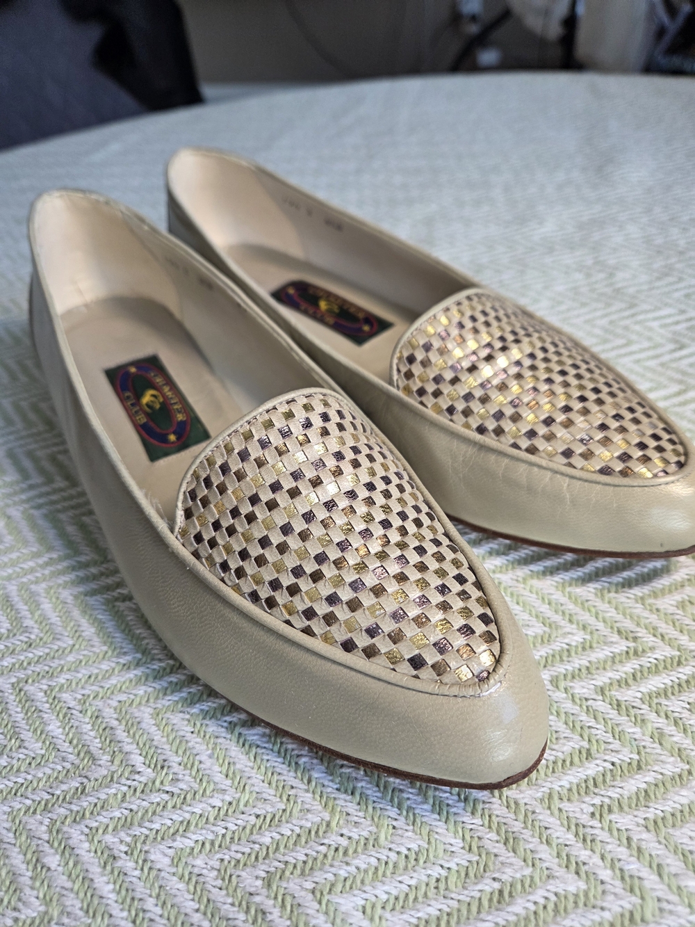 Vintage Chatter Club Leather Loafers 8.5 B Metallic Woven Slip On Shoes